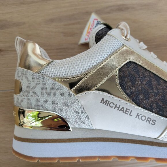 🤩Michael Kors Wilma Trainer Sz 7 Women Sneakers Brown Gold Casual Comfy Shoes🤩 - Picture 9 of 11